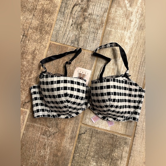 NWT Savage x Fenty Gingham Remix Unlined Plunge Bra, B/W, Size 38DD - Picture 6 of 9